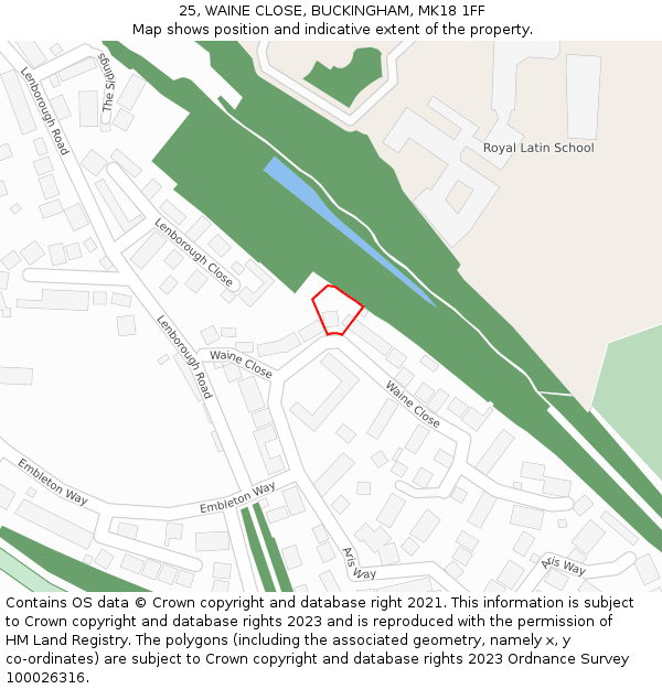 25, WAINE CLOSE, BUCKINGHAM, MK18 1FF: Location map and indicative extent of plot