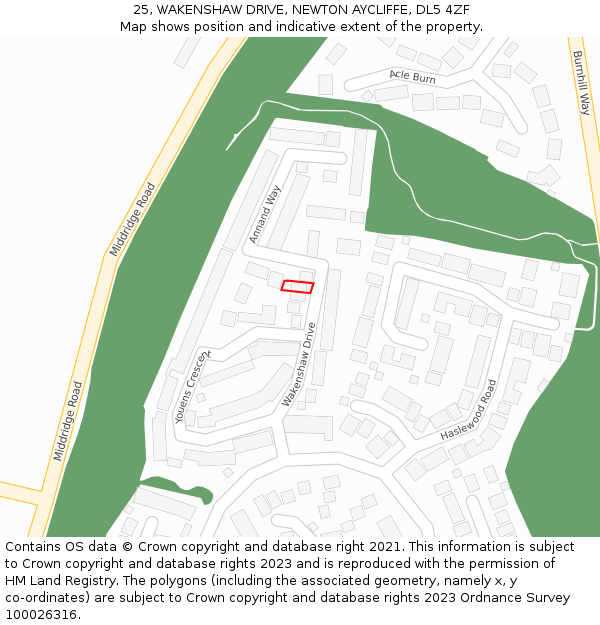 25, WAKENSHAW DRIVE, NEWTON AYCLIFFE, DL5 4ZF: Location map and indicative extent of plot