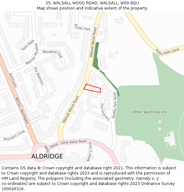 25, WALSALL WOOD ROAD, WALSALL, WS9 8QU: Location map and indicative extent of plot