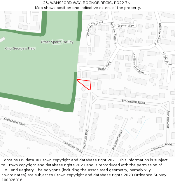 25, WANSFORD WAY, BOGNOR REGIS, PO22 7NL: Location map and indicative extent of plot