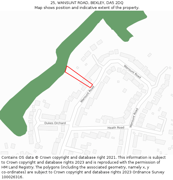 25, WANSUNT ROAD, BEXLEY, DA5 2DQ: Location map and indicative extent of plot