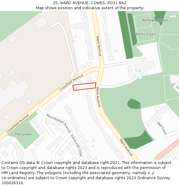 25, WARD AVENUE, COWES, PO31 8AZ: Location map and indicative extent of plot