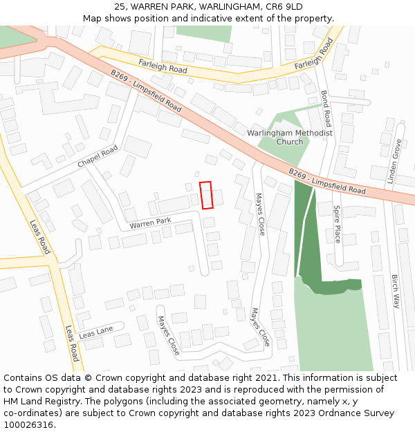 25, WARREN PARK, WARLINGHAM, CR6 9LD: Location map and indicative extent of plot
