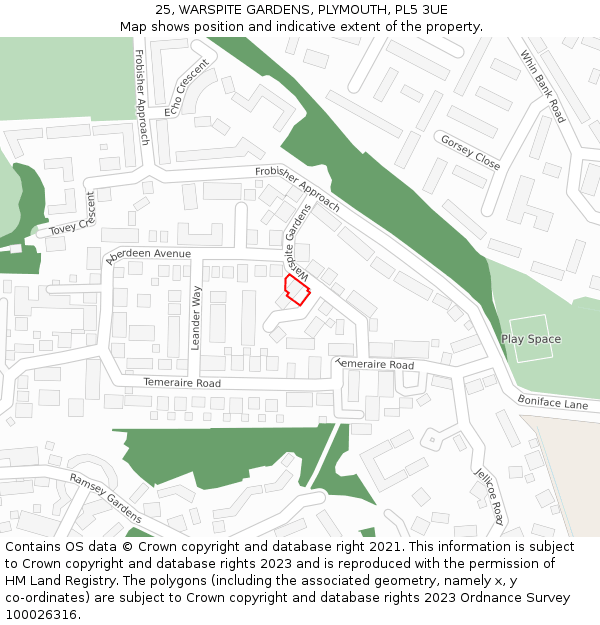 25, WARSPITE GARDENS, PLYMOUTH, PL5 3UE: Location map and indicative extent of plot
