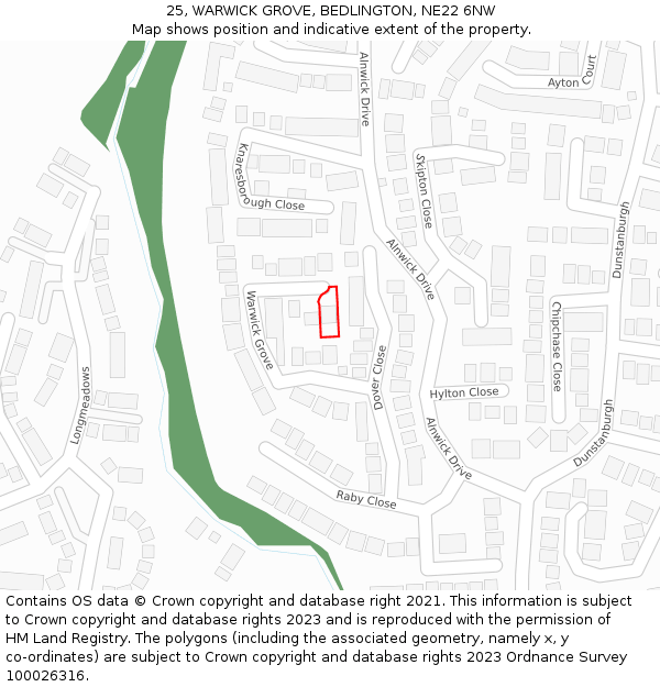 25, WARWICK GROVE, BEDLINGTON, NE22 6NW: Location map and indicative extent of plot