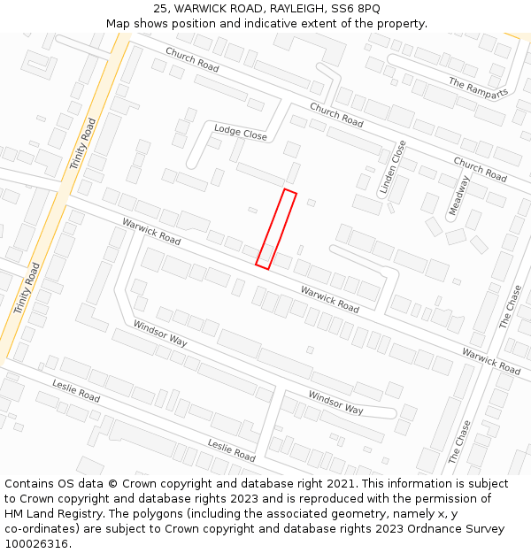 25, WARWICK ROAD, RAYLEIGH, SS6 8PQ: Location map and indicative extent of plot