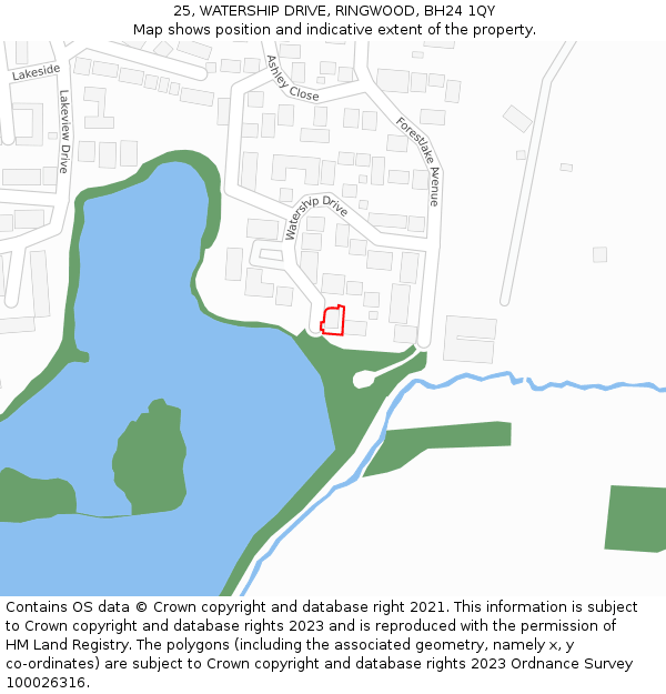 25, WATERSHIP DRIVE, RINGWOOD, BH24 1QY: Location map and indicative extent of plot