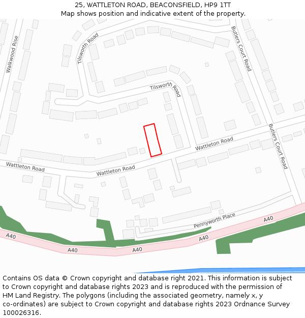 25, WATTLETON ROAD, BEACONSFIELD, HP9 1TT: Location map and indicative extent of plot