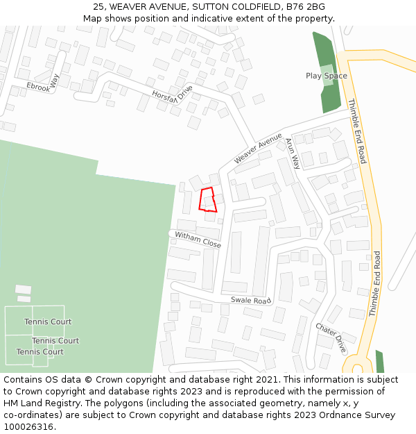 25, WEAVER AVENUE, SUTTON COLDFIELD, B76 2BG: Location map and indicative extent of plot