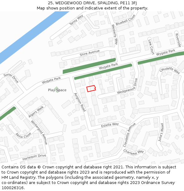 25, WEDGEWOOD DRIVE, SPALDING, PE11 3FJ: Location map and indicative extent of plot