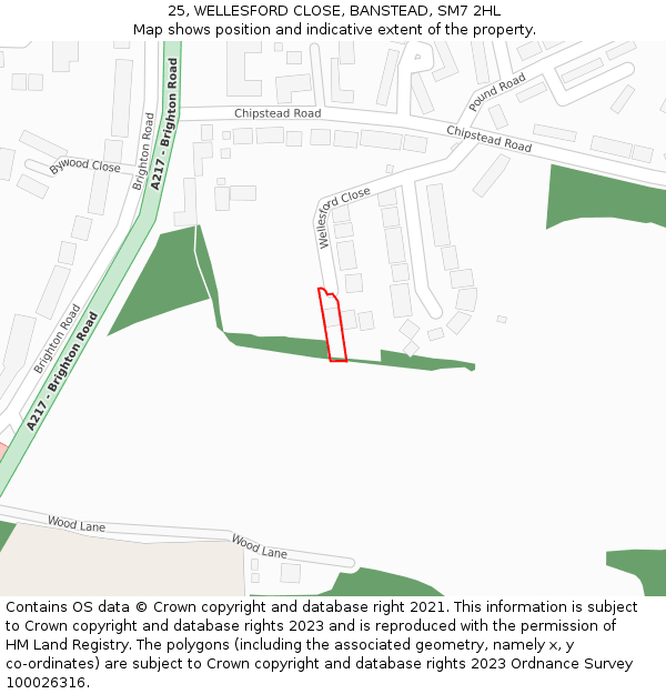 25, WELLESFORD CLOSE, BANSTEAD, SM7 2HL: Location map and indicative extent of plot