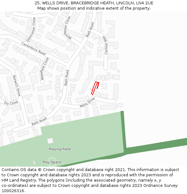 25, WELLS DRIVE, BRACEBRIDGE HEATH, LINCOLN, LN4 2UE: Location map and indicative extent of plot