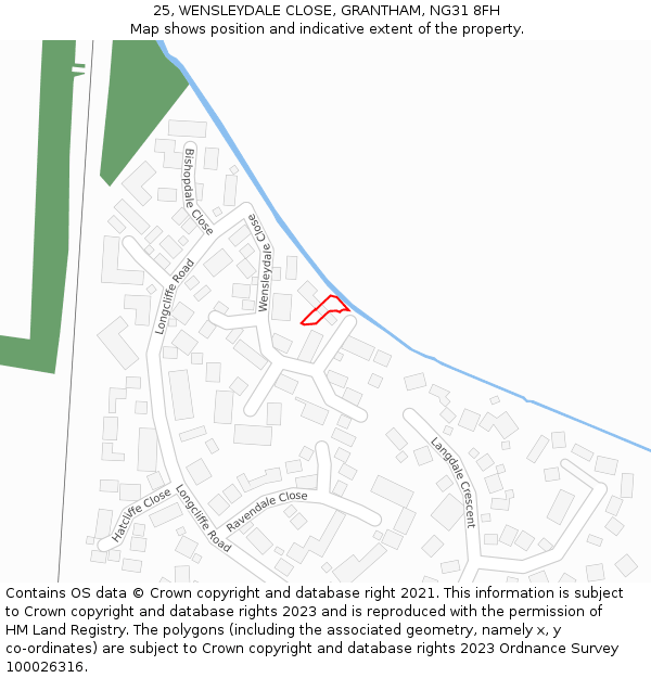 25, WENSLEYDALE CLOSE, GRANTHAM, NG31 8FH: Location map and indicative extent of plot