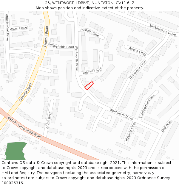 25, WENTWORTH DRIVE, NUNEATON, CV11 6LZ: Location map and indicative extent of plot