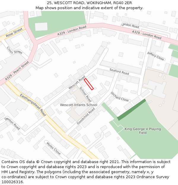 25, WESCOTT ROAD, WOKINGHAM, RG40 2ER: Location map and indicative extent of plot