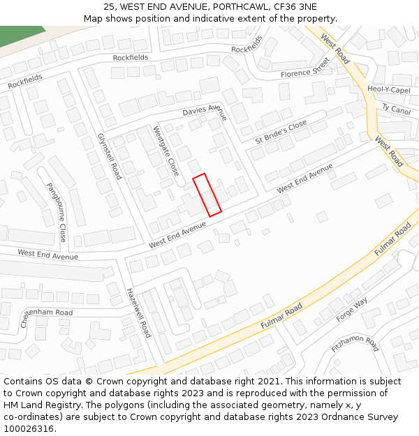 25, WEST END AVENUE, PORTHCAWL, CF36 3NE: Location map and indicative extent of plot