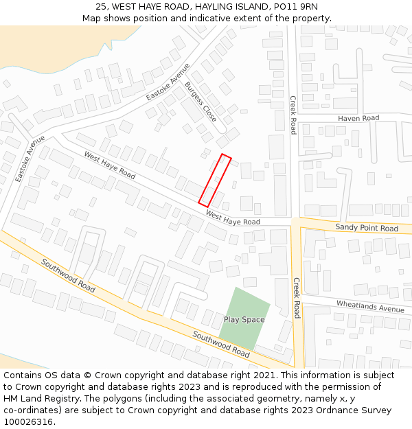 25, WEST HAYE ROAD, HAYLING ISLAND, PO11 9RN: Location map and indicative extent of plot