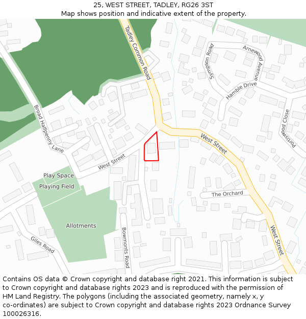 25, WEST STREET, TADLEY, RG26 3ST: Location map and indicative extent of plot