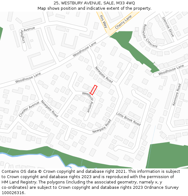 25, WESTBURY AVENUE, SALE, M33 4WQ: Location map and indicative extent of plot