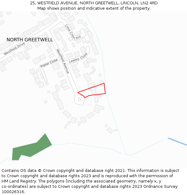 25, WESTFIELD AVENUE, NORTH GREETWELL, LINCOLN, LN2 4RD: Location map and indicative extent of plot