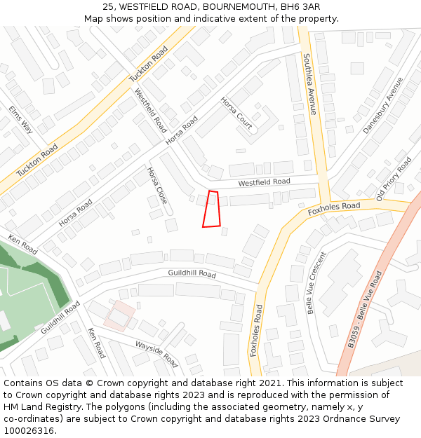25, WESTFIELD ROAD, BOURNEMOUTH, BH6 3AR: Location map and indicative extent of plot