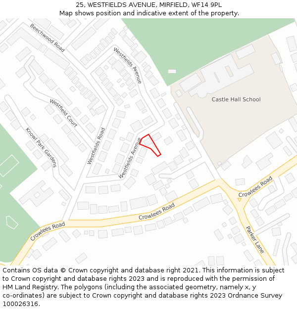 25, WESTFIELDS AVENUE, MIRFIELD, WF14 9PL: Location map and indicative extent of plot