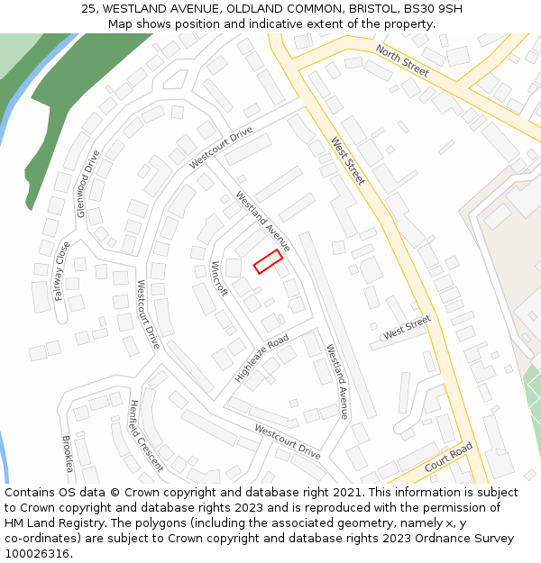 25, WESTLAND AVENUE, OLDLAND COMMON, BRISTOL, BS30 9SH: Location map and indicative extent of plot