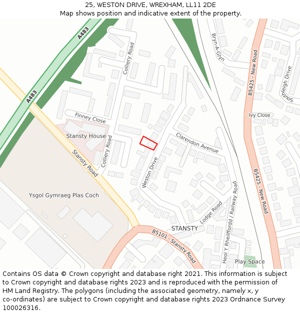 25, WESTON DRIVE, WREXHAM, LL11 2DE: Location map and indicative extent of plot