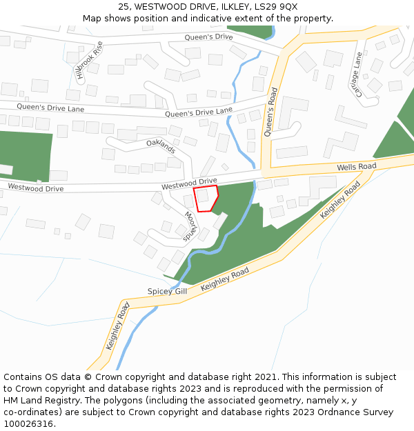 25, WESTWOOD DRIVE, ILKLEY, LS29 9QX: Location map and indicative extent of plot