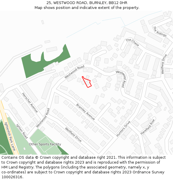 25, WESTWOOD ROAD, BURNLEY, BB12 0HR: Location map and indicative extent of plot