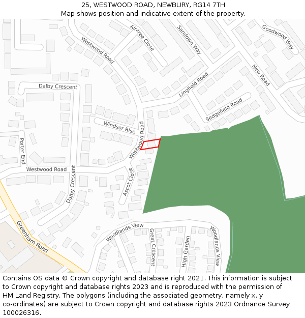 25, WESTWOOD ROAD, NEWBURY, RG14 7TH: Location map and indicative extent of plot