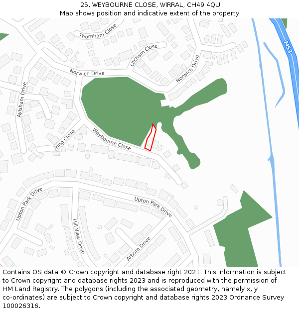 25, WEYBOURNE CLOSE, WIRRAL, CH49 4QU: Location map and indicative extent of plot