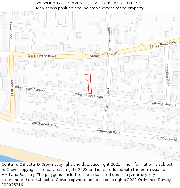 25, WHEATLANDS AVENUE, HAYLING ISLAND, PO11 9SG: Location map and indicative extent of plot