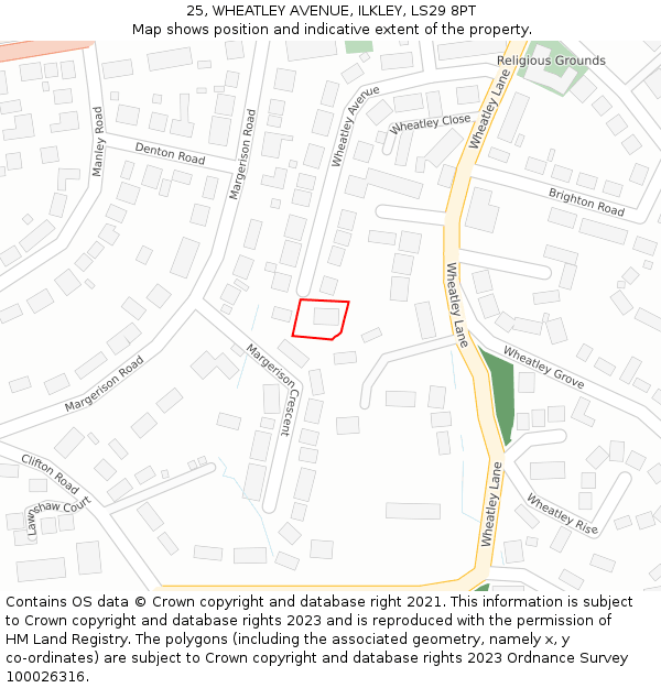 25, WHEATLEY AVENUE, ILKLEY, LS29 8PT: Location map and indicative extent of plot