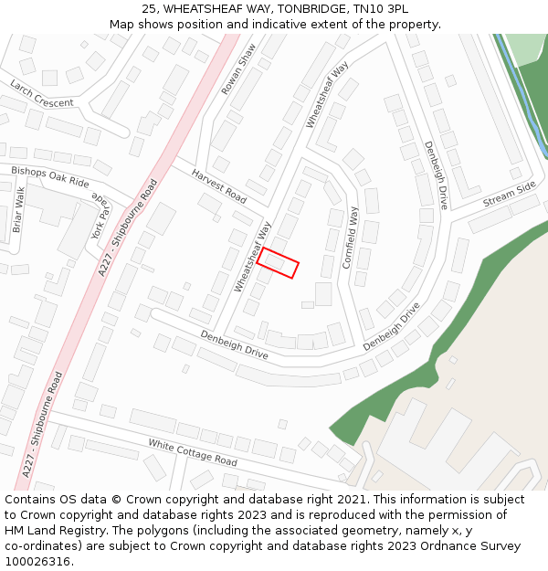 25, WHEATSHEAF WAY, TONBRIDGE, TN10 3PL: Location map and indicative extent of plot