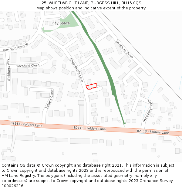 25, WHEELWRIGHT LANE, BURGESS HILL, RH15 0QS: Location map and indicative extent of plot