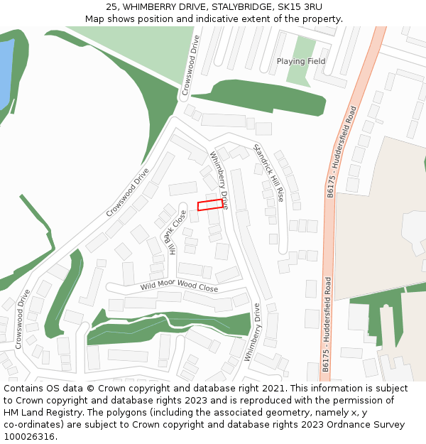 25, WHIMBERRY DRIVE, STALYBRIDGE, SK15 3RU: Location map and indicative extent of plot