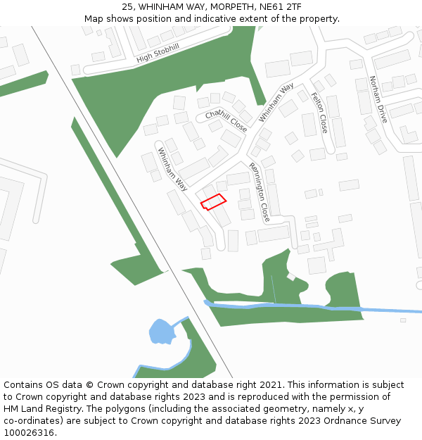 25, WHINHAM WAY, MORPETH, NE61 2TF: Location map and indicative extent of plot