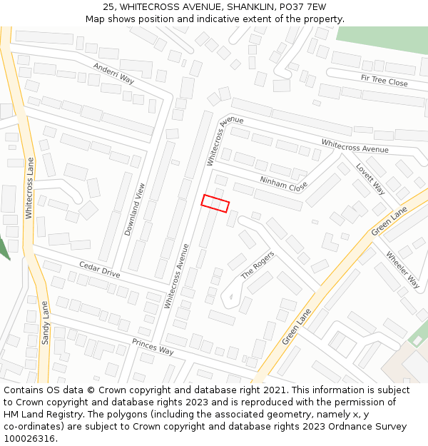 25, WHITECROSS AVENUE, SHANKLIN, PO37 7EW: Location map and indicative extent of plot