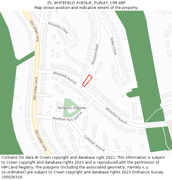 25, WHITEFIELD AVENUE, PURLEY, CR8 4BP: Location map and indicative extent of plot