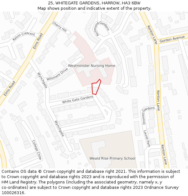 25, WHITEGATE GARDENS, HARROW, HA3 6BW: Location map and indicative extent of plot