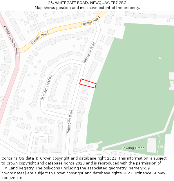 25, WHITEGATE ROAD, NEWQUAY, TR7 2RG: Location map and indicative extent of plot