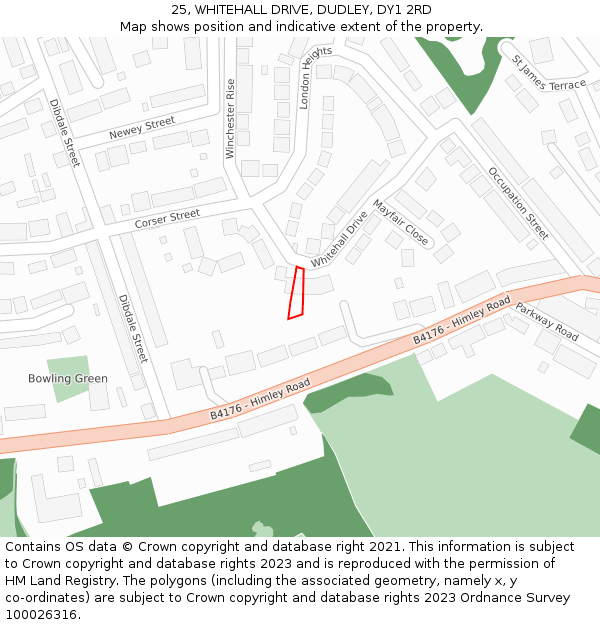 25, WHITEHALL DRIVE, DUDLEY, DY1 2RD: Location map and indicative extent of plot