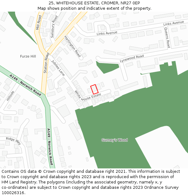 25, WHITEHOUSE ESTATE, CROMER, NR27 0EP: Location map and indicative extent of plot