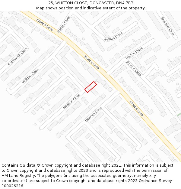 25, WHITTON CLOSE, DONCASTER, DN4 7RB: Location map and indicative extent of plot