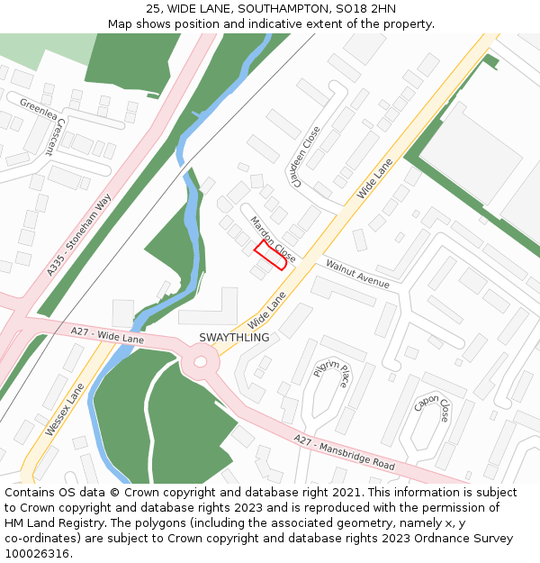 25, WIDE LANE, SOUTHAMPTON, SO18 2HN: Location map and indicative extent of plot