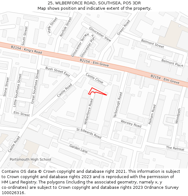 25, WILBERFORCE ROAD, SOUTHSEA, PO5 3DR: Location map and indicative extent of plot