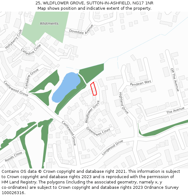 25, WILDFLOWER GROVE, SUTTON-IN-ASHFIELD, NG17 1NR: Location map and indicative extent of plot