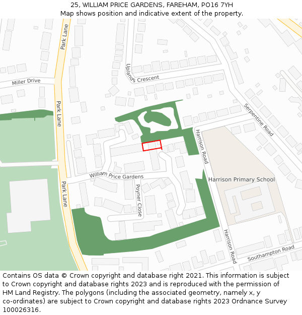 25, WILLIAM PRICE GARDENS, FAREHAM, PO16 7YH: Location map and indicative extent of plot