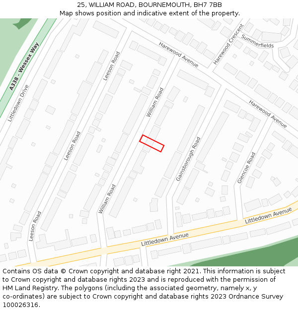 25, WILLIAM ROAD, BOURNEMOUTH, BH7 7BB: Location map and indicative extent of plot